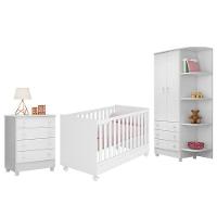Dormitório Infantil Doce Sonho 2 Portas, Cômoda 4 Gavetas E Berço Mini Cama Branco Com Rodízio - Qmovi Branco - 1