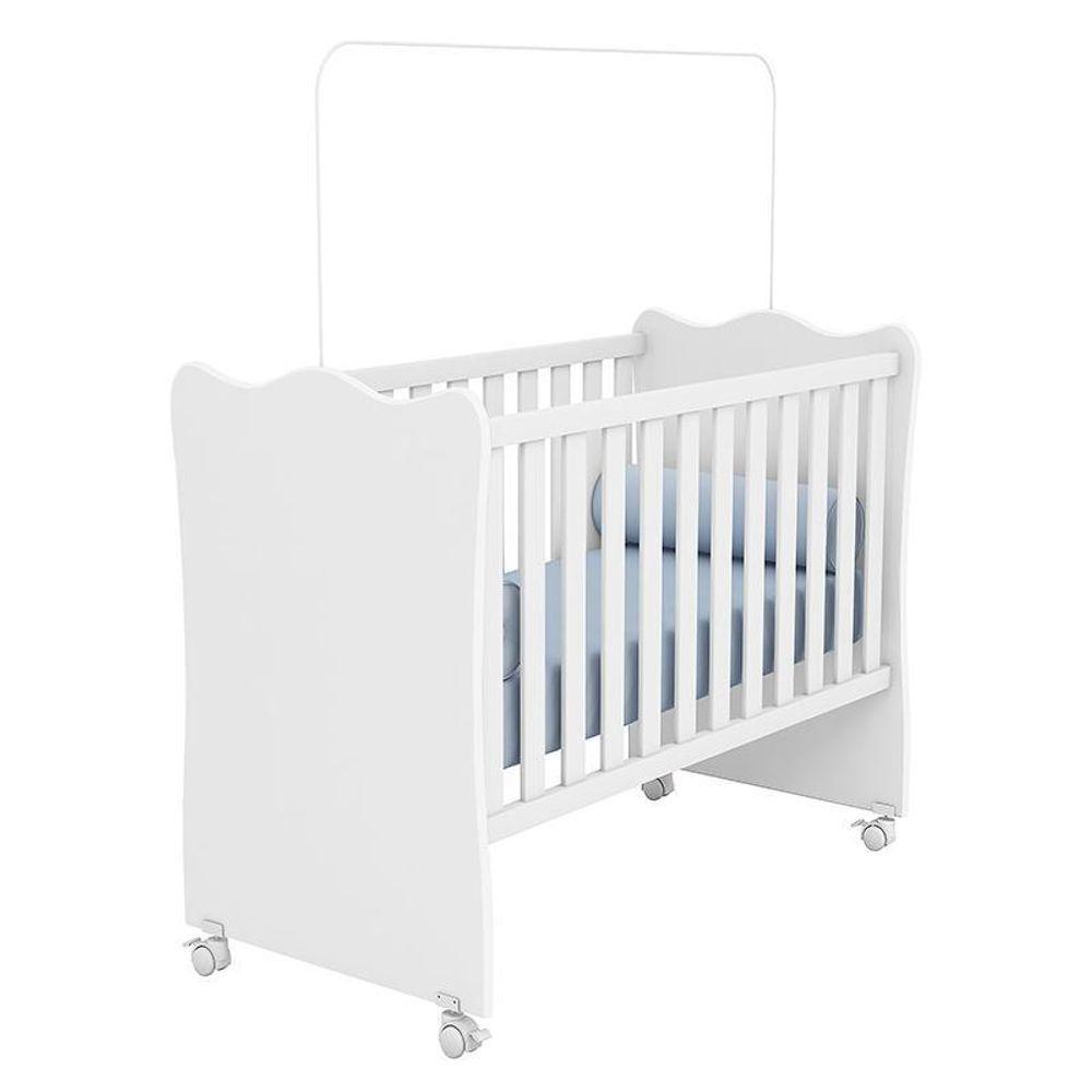 Jogo De Quarto Infantil Doce Sonho Cômoda 1 Porta E Berço Branco Com Rodízio - Qmovi Branco - 5