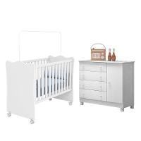Jogo De Quarto Infantil Doce Sonho Cômoda 1 Porta E Berço Branco Com Rodízio - Qmovi Branco - 1