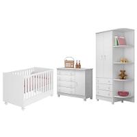 Dormitório Doce Sonho 2 Portas, Cômoda 1 Porta E Berço Mini Cama Branco Com Rodízio - Qmovi Branco - 1