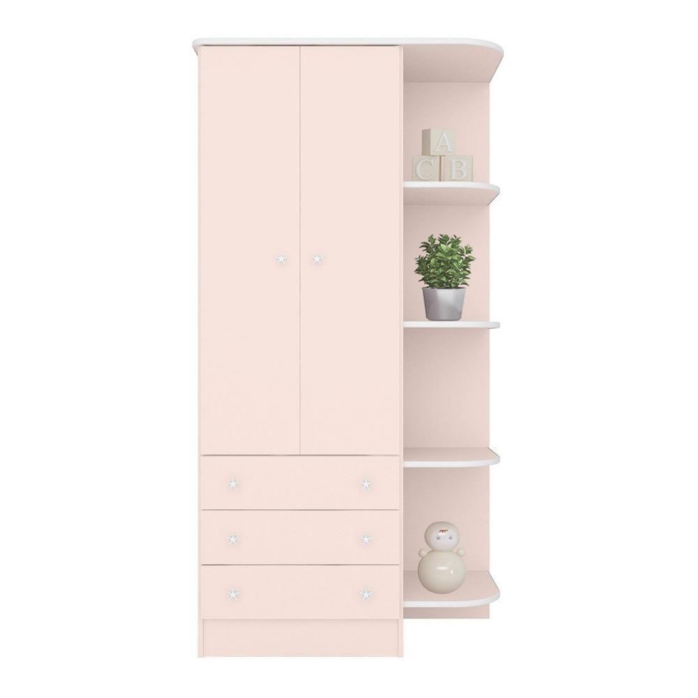 Jogo De Quarto Infantil Doce Sonho Com Guarda Roupa 2 Portas E Cômoda 4 Gavetas Rosa Acetinado - Qmovi Rosa Acetinado - 2