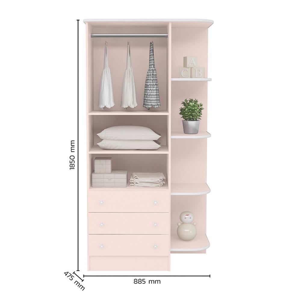 Jogo De Quarto Infantil Doce Sonho Com Guarda Roupa 2 Portas E Cômoda 4 Gavetas Rosa Acetinado - Qmovi Rosa Acetinado - 4