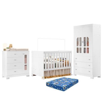 Dormitório Infantil New Katatau Kit Guarda Roupa 2 Portas 3 Gavetas MDF 92 cm Branco Reller Móveis