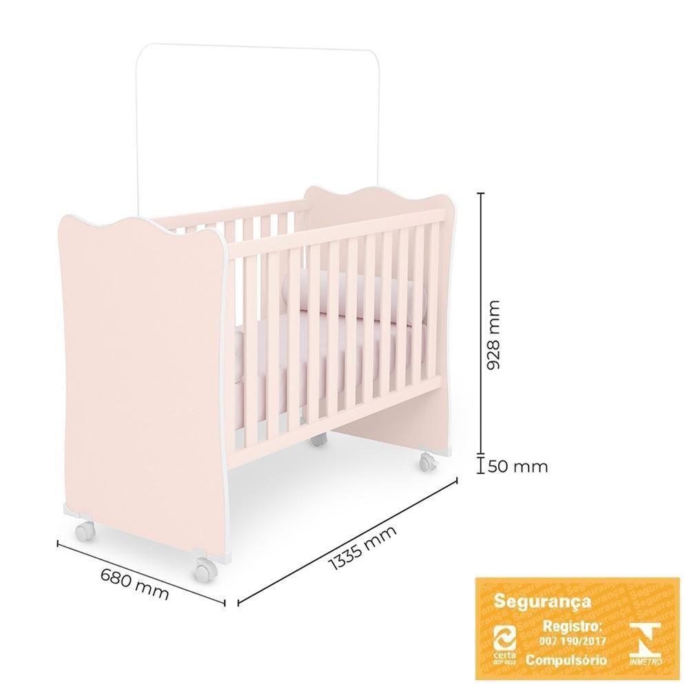 Dormitório Doce Sonho 3 Portas, Cômoda 1 Porta, Berço Rosa Acetinado Com Rodízio E Colchão - Qmovi Rosa Acetinado - 4