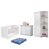 Dormitório Doce Sonho 2 Portas, Cômoda 1 Porta E Berço Mini Cama Branco Com Colchão - Qmovi Branco - 1