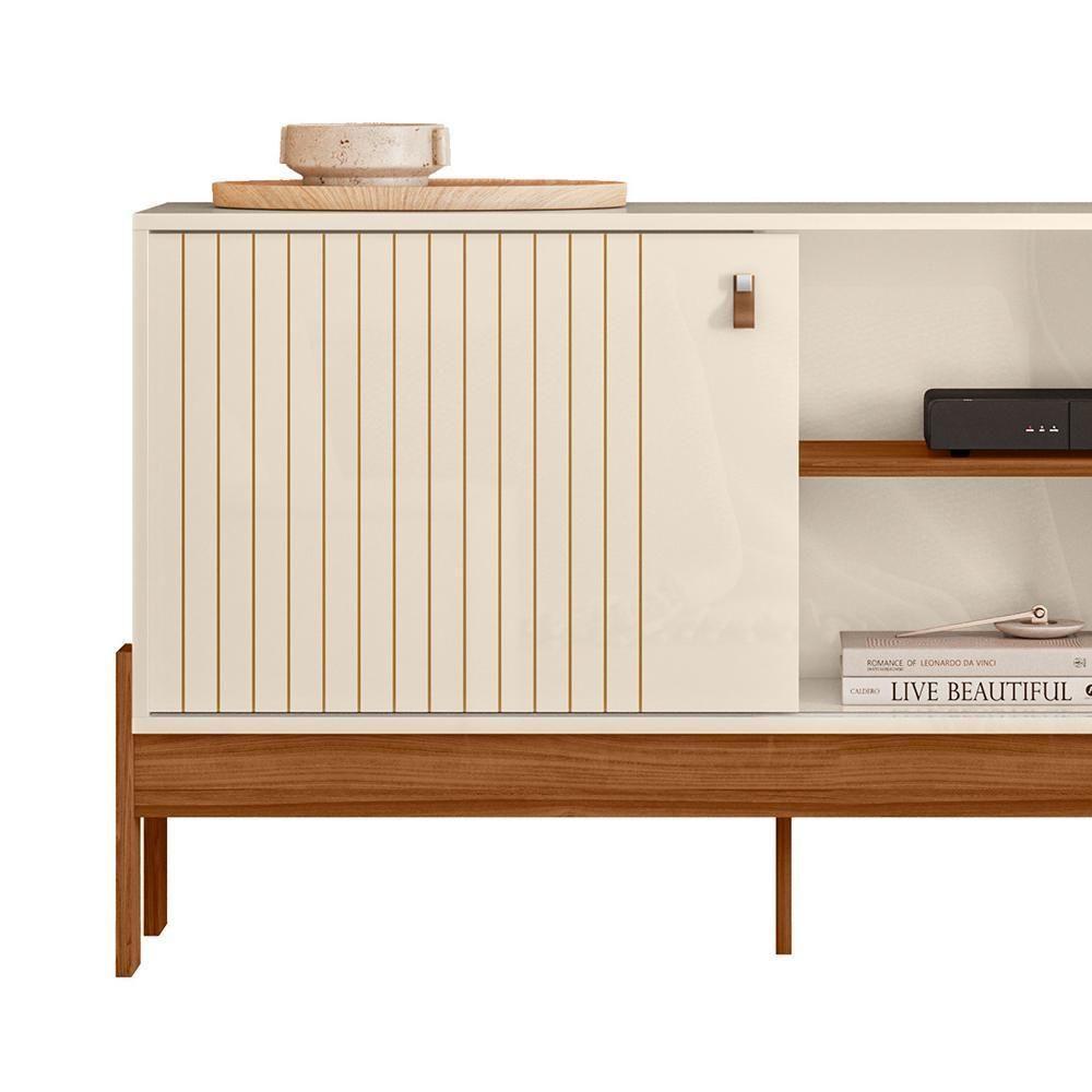 Rack Bancada Com Painel Wood 120cm Pérola Metalizado/cinamomo Mel Para Tv Até 42” - Mobler Pérola Metalizado/cinamomo Mel - 4