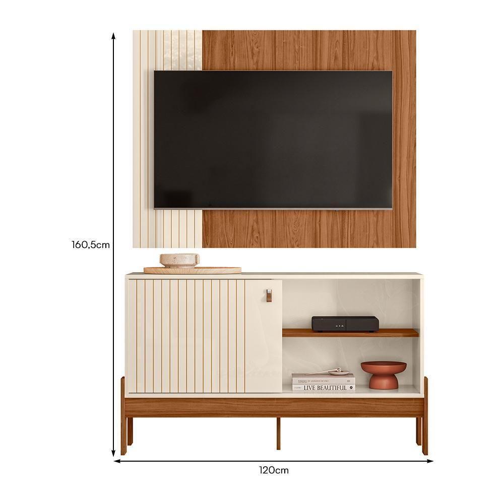 Rack Bancada Com Painel Wood 120cm Pérola Metalizado/cinamomo Mel Para Tv Até 42” - Mobler Pérola Metalizado/cinamomo Mel - 5