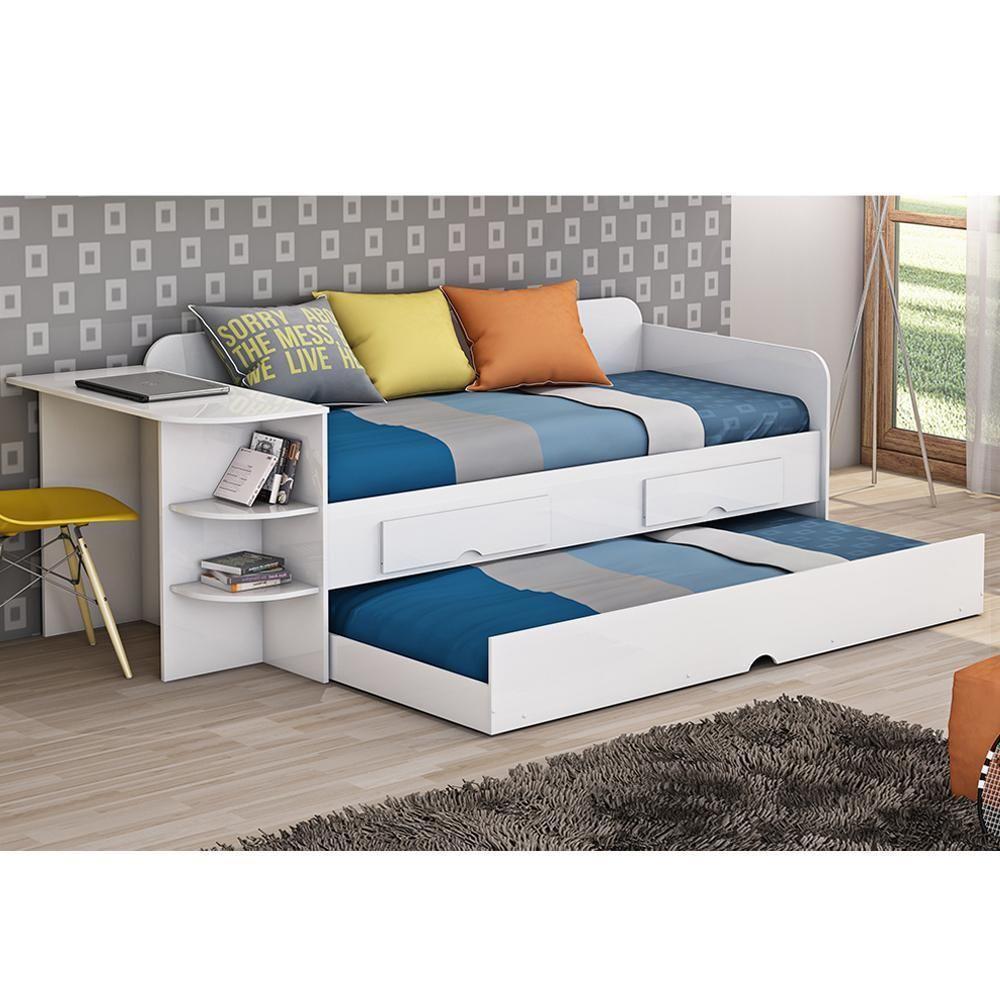 Sofá Cama Helena Branco Com Escrivaninha E Colchões Light D33 - Permóbili Baby Branco - 2