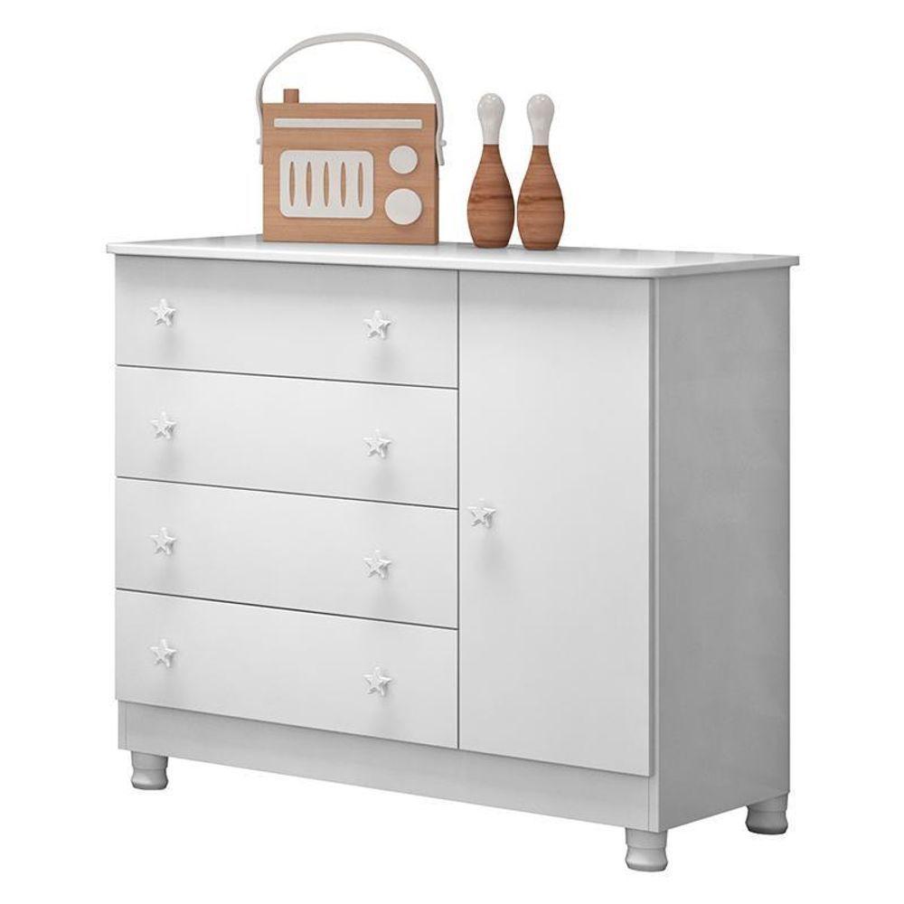 Dormitório Doce Sonho 3 Portas, Cômoda 1 Porta, Berço Branco Com Rodízio E Colchão D18 - Qmovi Branco - 4