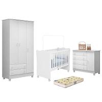Dormitório Doce Sonho 3 Portas, Cômoda 1 Porta, Berço Branco Com Rodízio E Colchão D18 - Qmovi Branco - 1