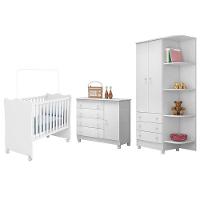 Dormitório Infantil Doce Sonho 2 Portas, Cômoda 1 Porta E Berço Branco Com Rodízio - Qmovi Branco - 1