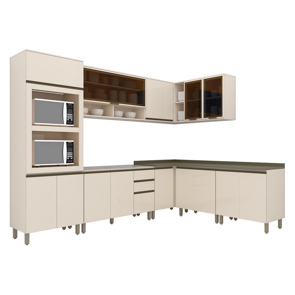 Cozinha Completa De Canto 8 Peças Connect Off White Com Torre Quente 2 Fornos - Móveis Henn Off White - 1