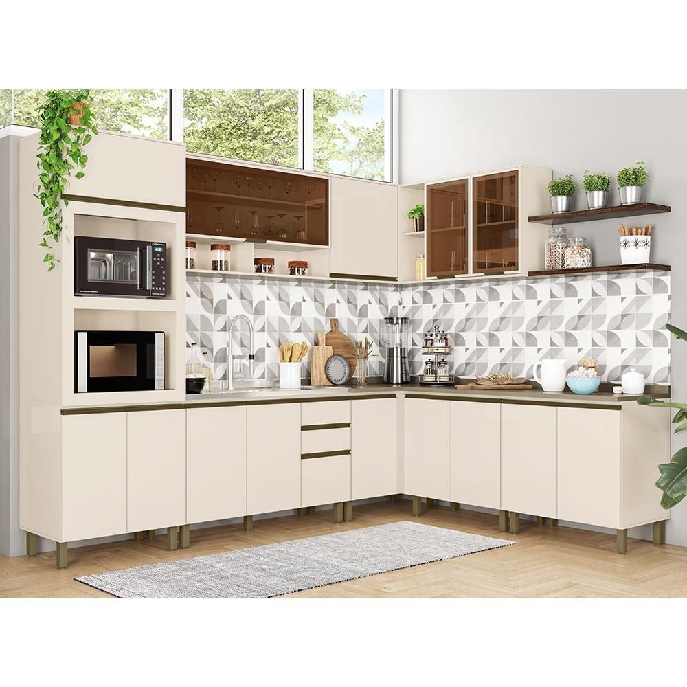 Cozinha Completa De Canto 8 Peças Connect Off White Com Torre Quente 2 Fornos - Móveis Henn Off White - 2