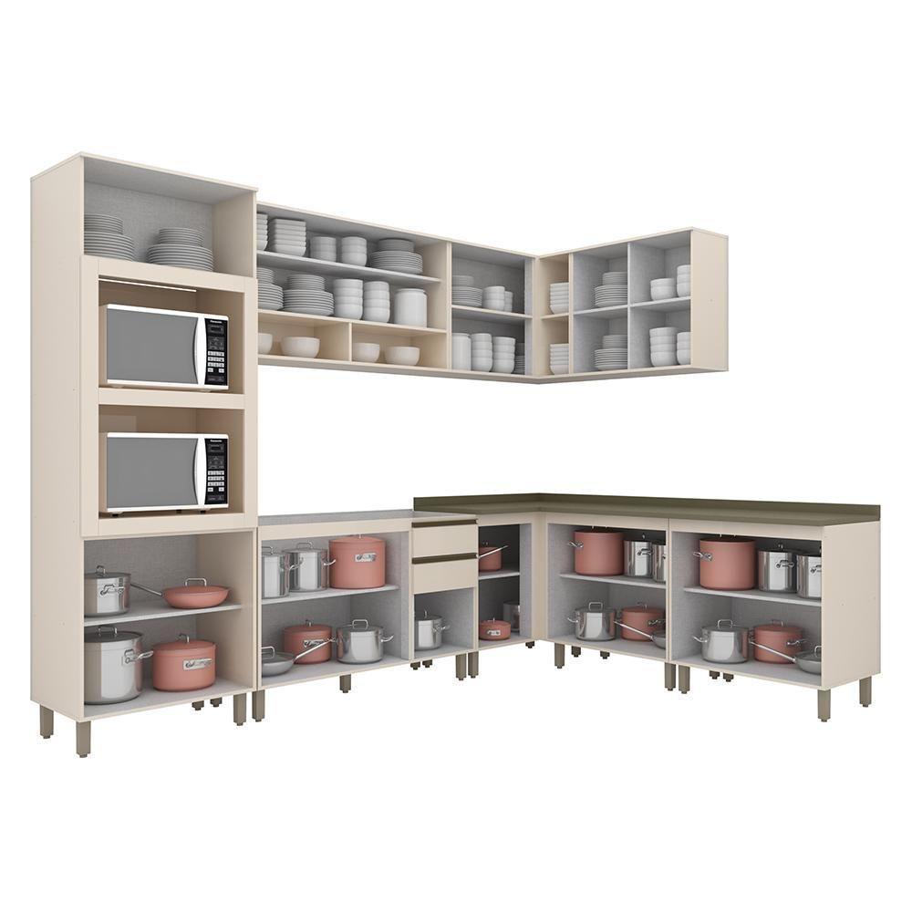 Cozinha Completa De Canto 8 Peças Connect Off White Com Torre Quente 2 Fornos - Móveis Henn Off White - 3