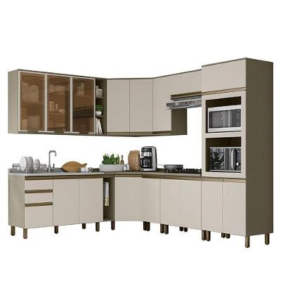 Cozinha Completa de Canto Connect 14 Portas 2 Gavetas MDF Branco Duna-cristal