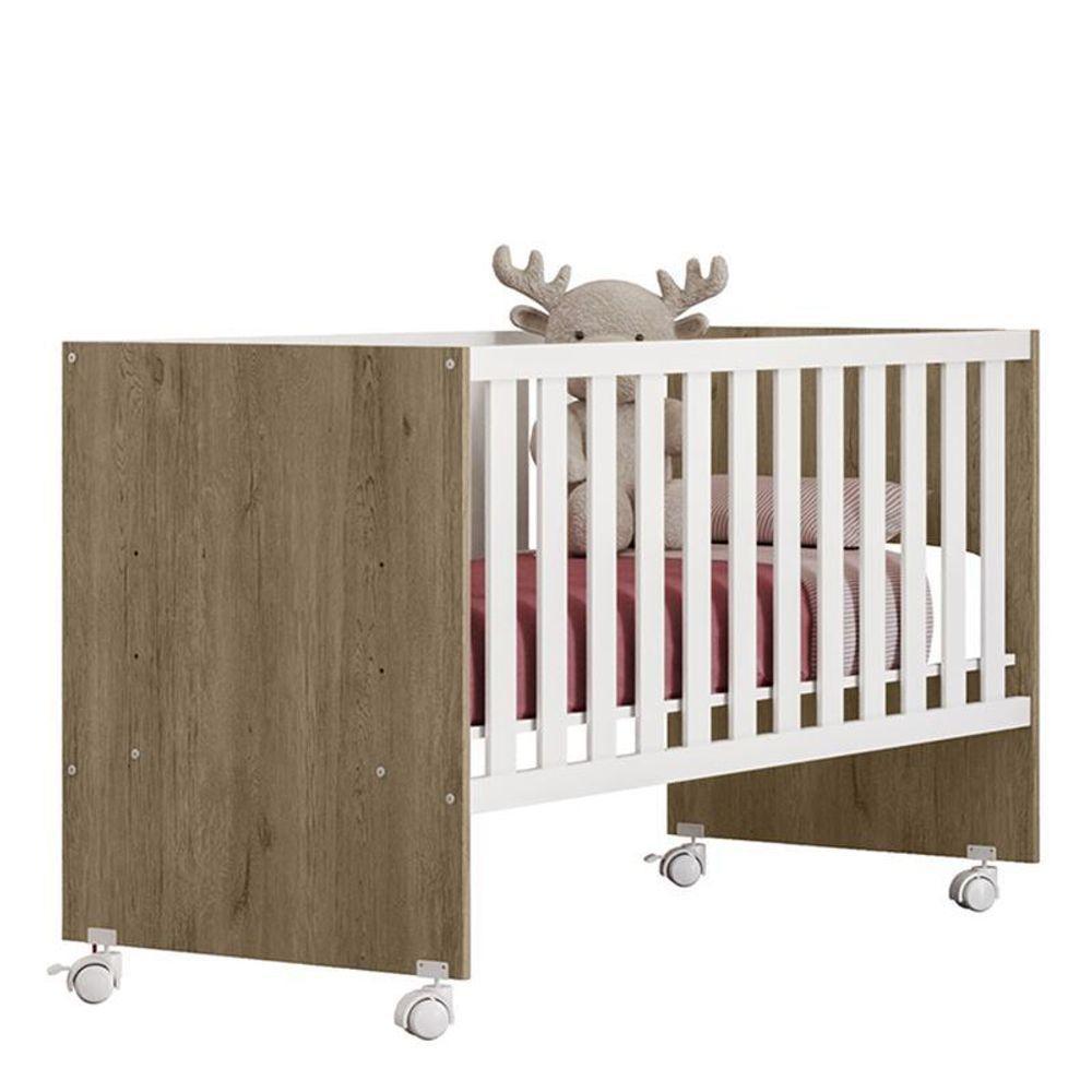 Dormitório Doce Sonho Guarda Roupa Com Cômoda Com Pés E Berço Reto Carvalho/branco - Qmovi Carvalho/branco - 4