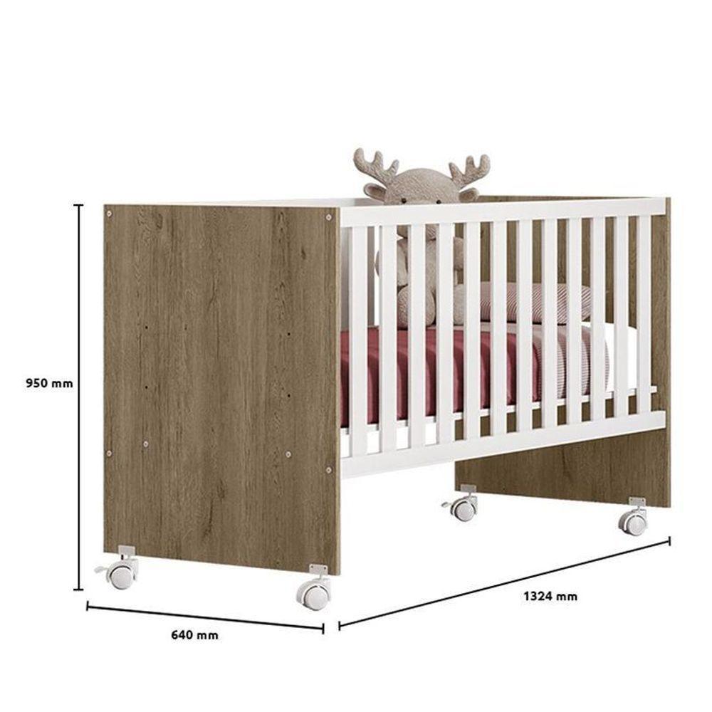 Dormitório Doce Sonho Guarda Roupa Com Cômoda Com Pés E Berço Reto Carvalho/branco - Qmovi Carvalho/branco - 6