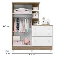 Dormitório Doce Sonho Guarda Roupa Com Cômoda Com Pés E Berço Reto Carvalho/branco - Qmovi Carvalho/branco - 5
