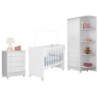 Dormitório Infantil Doce Sonho 2 Portas, Cômoda 4 Gavetas E Berço Branco Com Rodízio - Qmovi Branco - 1