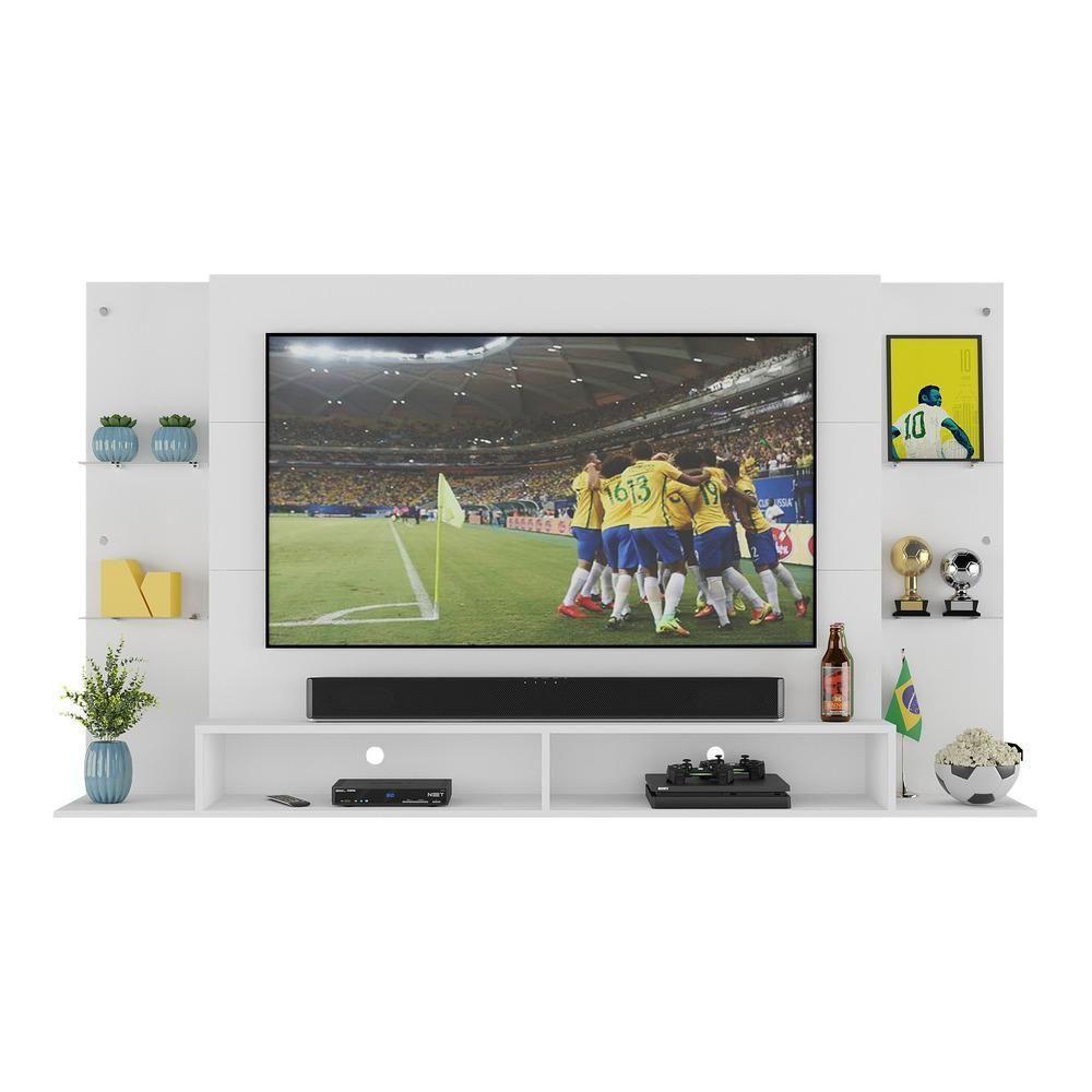 Painel Tv 60" Com Suporte E Prateleiras De Vidro Brasil Multimóveis Br3071 Branco - 3