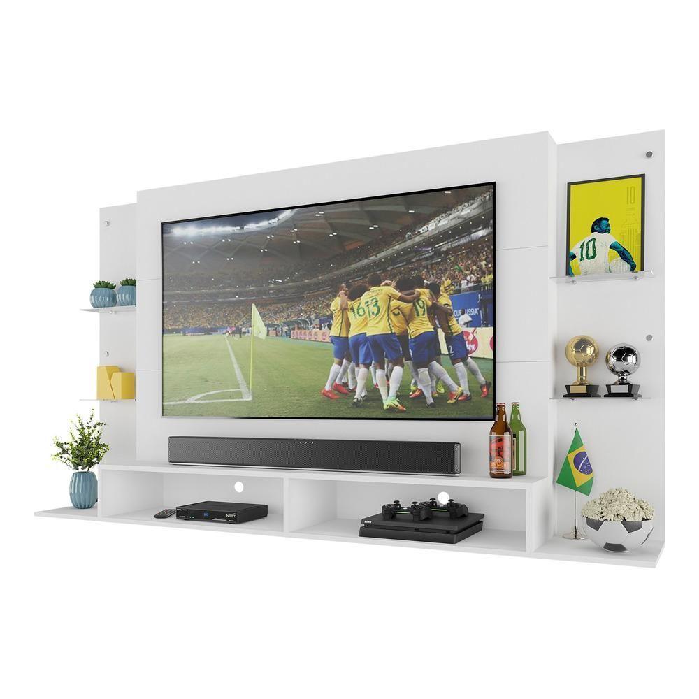 Painel Tv 60" Com Suporte E Prateleiras De Vidro Brasil Multimóveis Br3071 Branco - 6