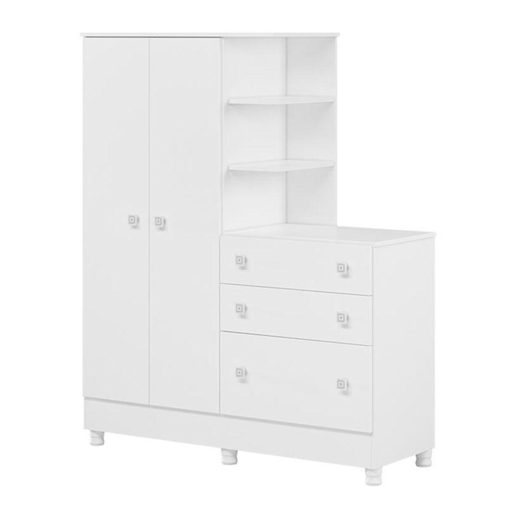 Dormitório Doce Sonho Guarda Roupa Com Cômoda Com Pés, Berço Reto Branco E Colchão Physical - Qmovi Branco - 3