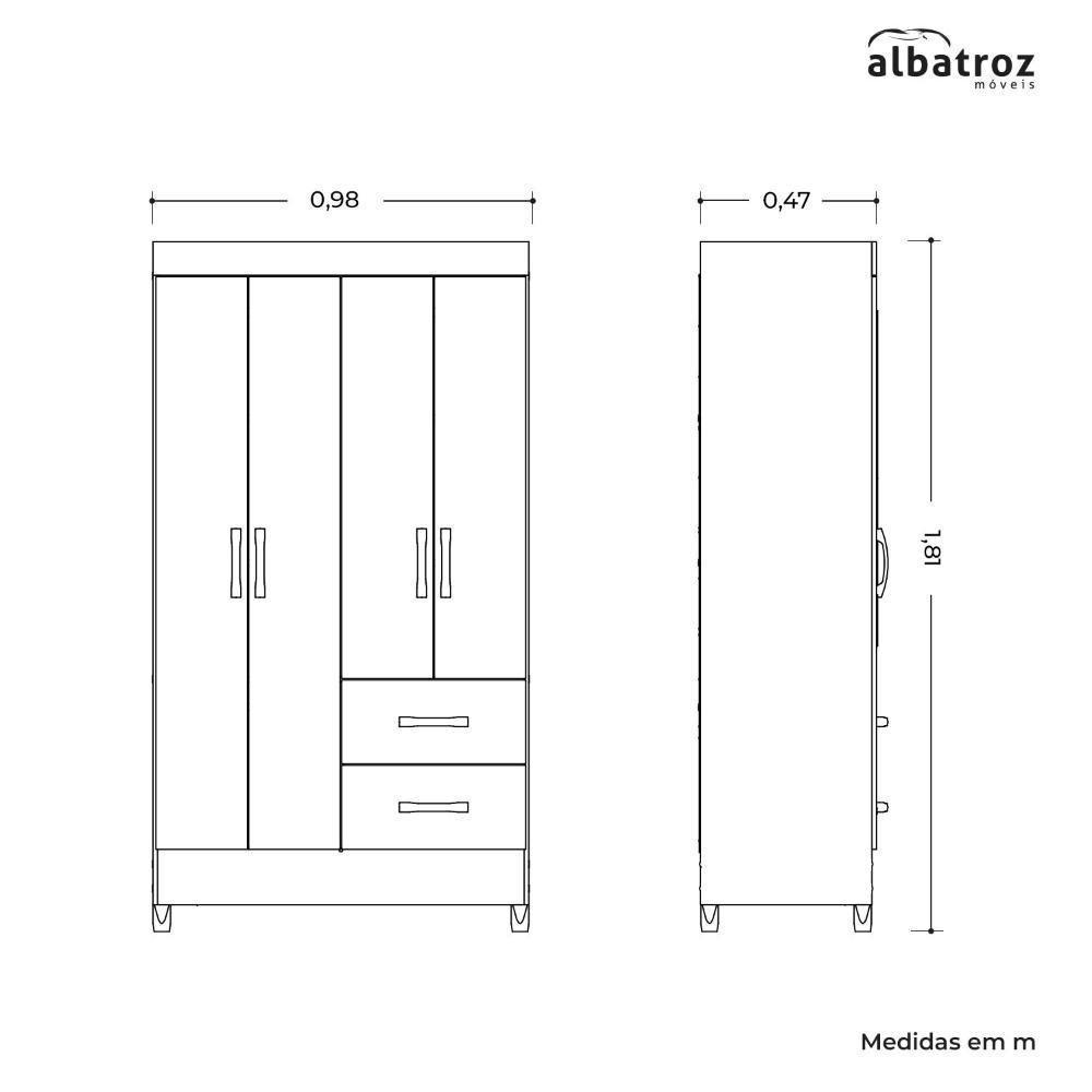 Guarda Roupa Mobi 4 Portas E 2 Gavetas Freijó/titanium - Móveis Albatroz Freijó/titanium - 4