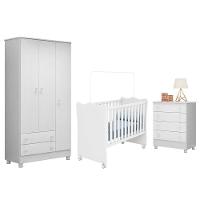 Dormitório Infantil Doce Sonho 3 Portas, Cômoda 4 Gavetas E Berço Branco Com Rodízio - Qmovi Branco - 1