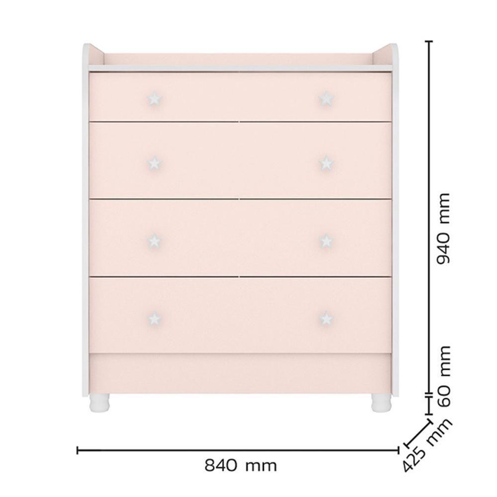 Dormitório Doce Sonho Guarda Roupa, Cômoda Trocador E Berço Rosa Acetinado Com Rodízio - Qmovi Rosa Acetinado - 4