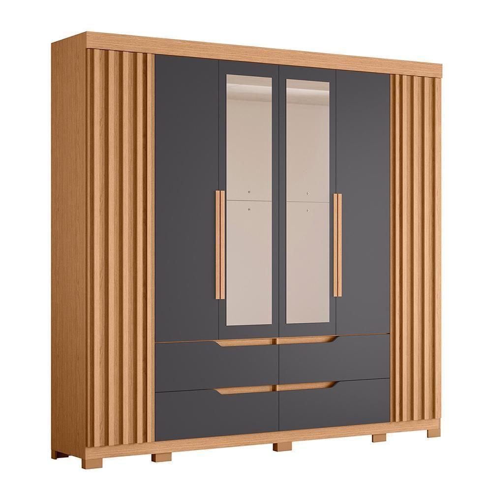 Guarda Roupa Casal Doble 4 Portas E 4 Gavetas Freijó/titanium Com Espelho - Móveis Albatroz Freijó/titânio - 1