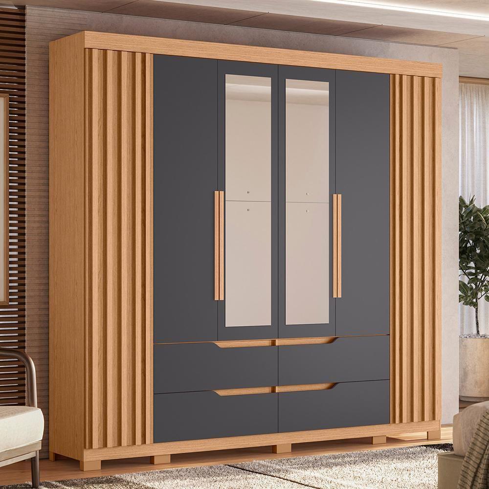 Guarda Roupa Casal Doble 4 Portas E 4 Gavetas Freijó/titanium Com Espelho - Móveis Albatroz Freijó/titânio - 2