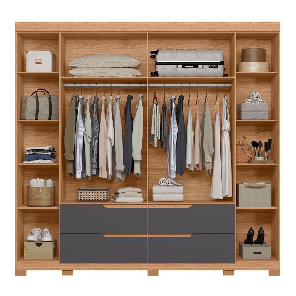 Guarda Roupa Casal Doble 4 Portas E 4 Gavetas Freijó/titanium Com Espelho - Móveis Albatroz Freijó/titânio - 3