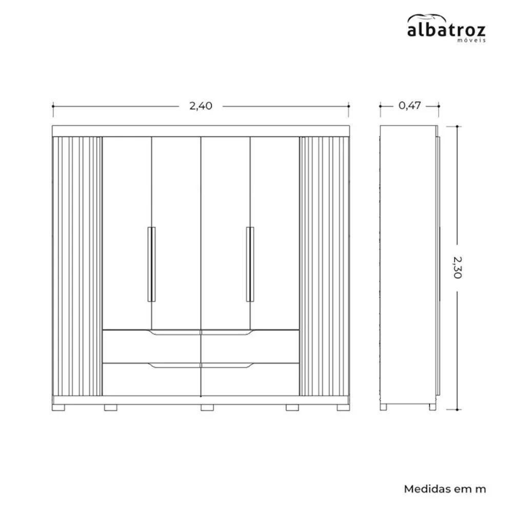 Guarda Roupa Casal Doble 4 Portas E 4 Gavetas Freijó/titanium Com Espelho - Móveis Albatroz Freijó/titânio - 4