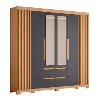 Guarda Roupa Casal Doble 4 Portas E 4 Gavetas Freijó/titanium Com Espelho - Móveis Albatroz Freijó/titânio - 1