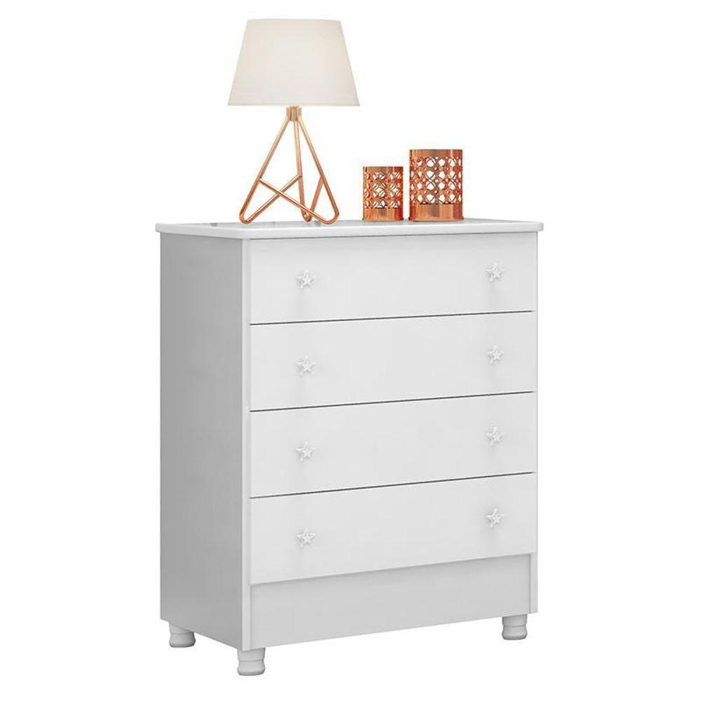 Jogo De Quarto Infantil Doce Sonho Cômoda 4 Gavetas E Berço Mini Cama Branco Com Rodízio - Qmovi Branco - 4