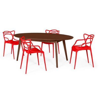 Conjunto Mesa De Jantar Oval Vértice Nozes 190Cm Com 4 Cadeiras Allegra - Vermelho