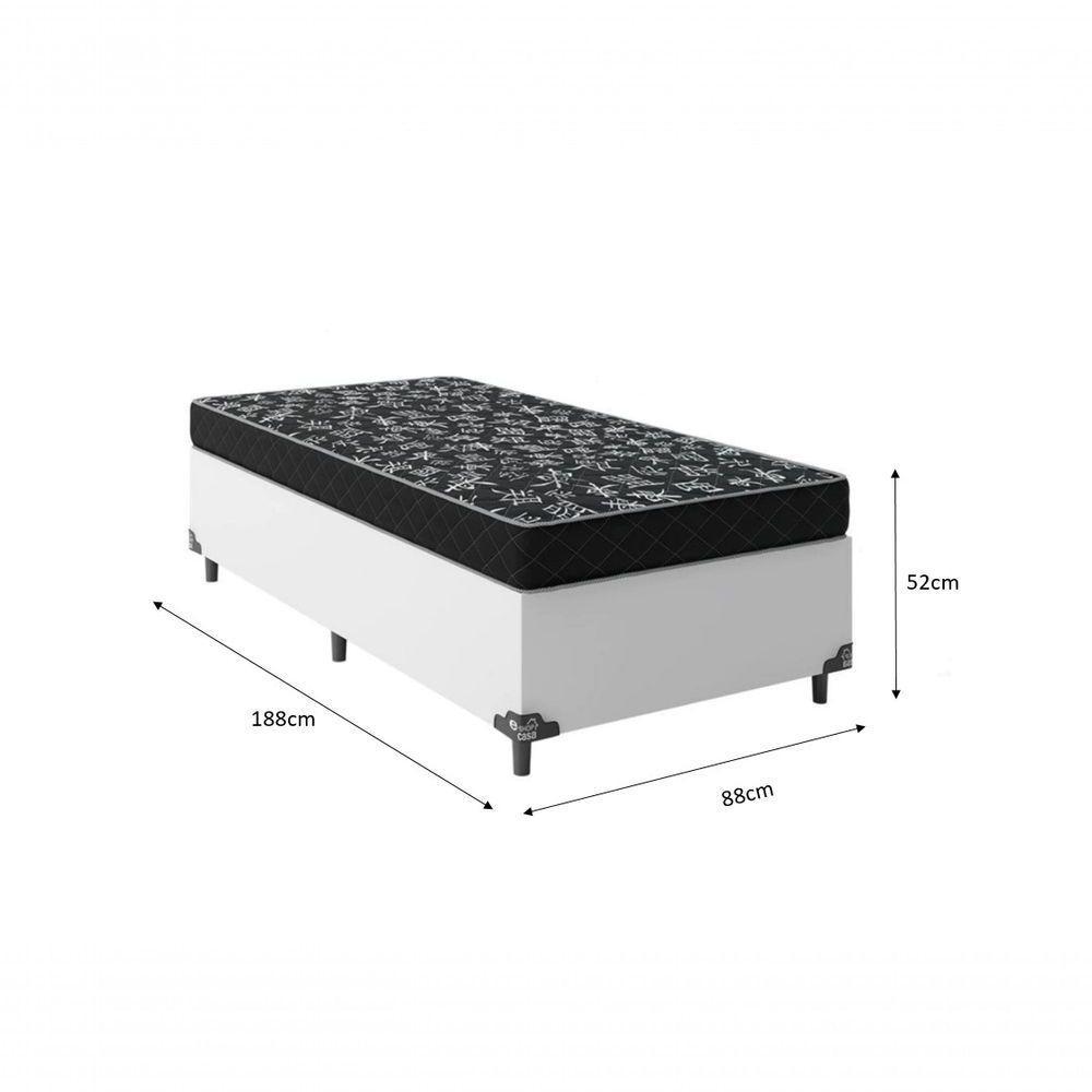 Cama Box Solteiro 88 Tecido Sintético Branco Com Colchão Espuma D20 - Tampo Preto 12cm - 2