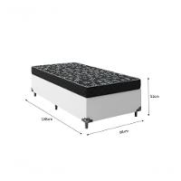 Cama Box Solteiro 88 Tecido Sintético Branco Com Colchão Espuma D20 - Tampo Preto 12cm - 2
