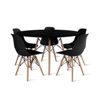 Conjunto De Mesa De Jantar Eames Eiffel Redonda 120cm Tampo De Madeira Com 5 Cadeiras Preto - 1