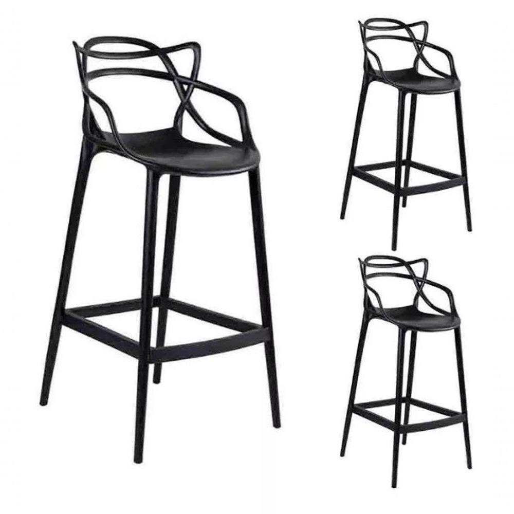 Conjunto 3 Banqueta Allegra Alta Master Empilhavel Preta Cozinha Americana Balcão Polipropileno - 4