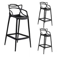 Conjunto 3 Banqueta Allegra Alta Master Empilhavel Preta Cozinha Americana Balcão Polipropileno - 4