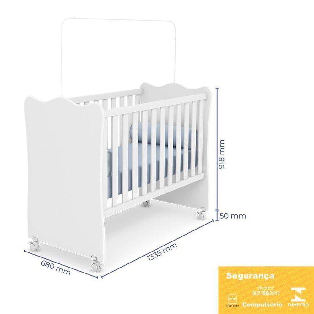 Dormitório Infantil Doce Sonho 3 Portas, Cômoda 1 Porta E Berço Branco Com Rodízio - Qmovi Branco - 6