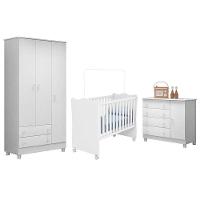 Dormitório Infantil Doce Sonho 3 Portas, Cômoda 1 Porta E Berço Branco Com Rodízio - Qmovi Branco - 1
