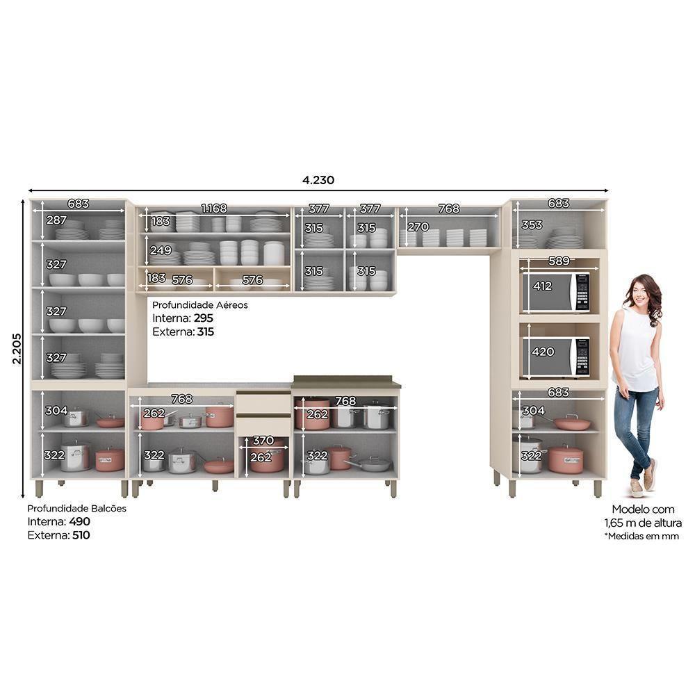 Cozinha Completa Connect 7 Peças Off White Com Cristaleira E Torre Quente 2 Fornos - Móveis Henn  Off White - 4
