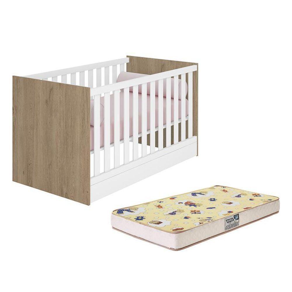 Berço Mini Cama Doce Sonho Carvalho/branco Com Colchão Supreme - Qmovi Carvalho/branco - 2