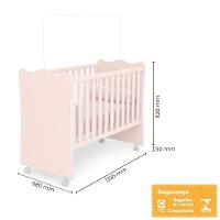 Dormitório Doce Sonho 3 Portas, Cômoda 1 Porta, Berço Rosa Acetinado Com Rodízio E Colchão D18 - Qmovi Rosa Acetinado