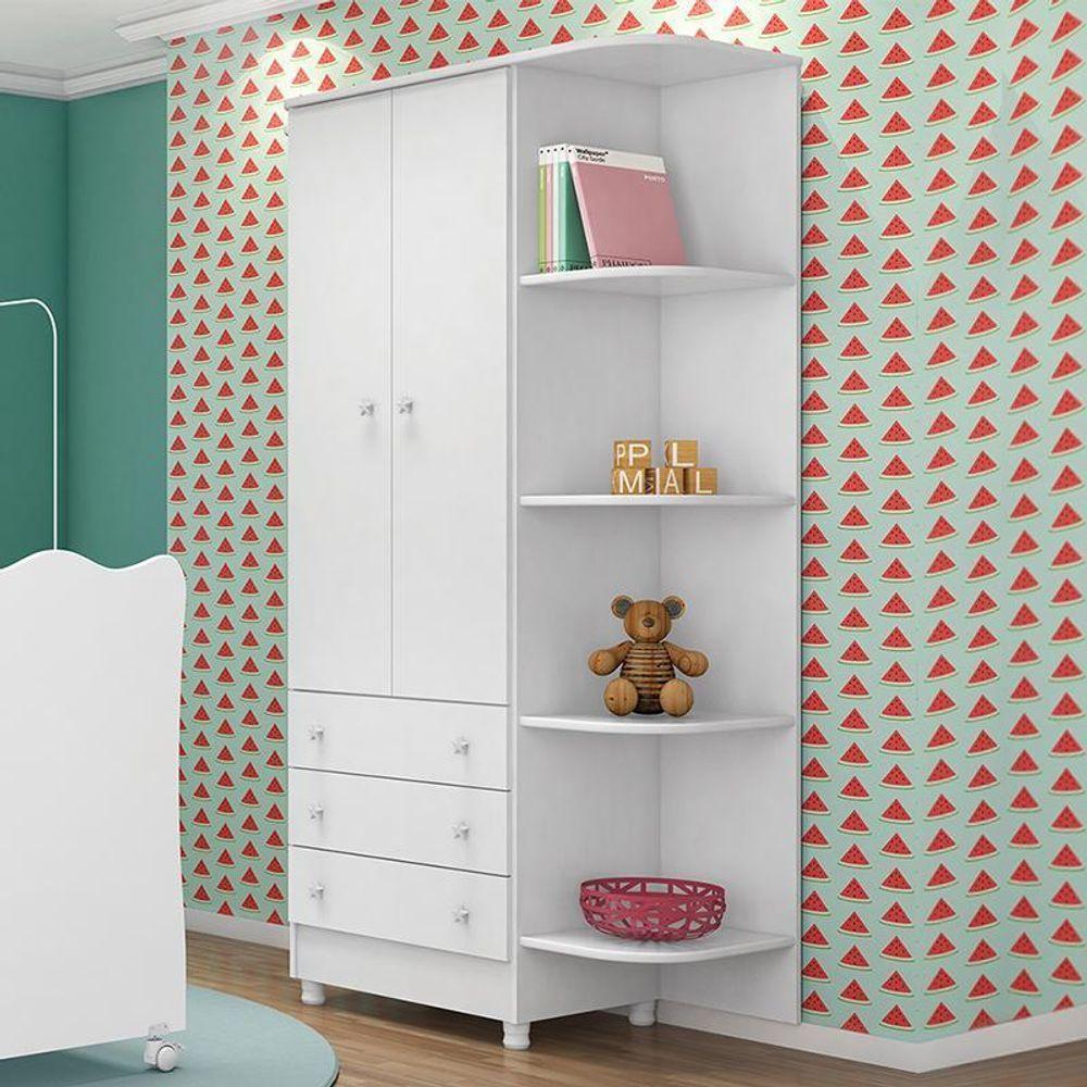 Guarda Roupa Infantil 2 Portas E 3 Gavetas Doce Sonho Branco Com Nicho E Pés - Qmovi Branco - 2