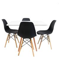 Conjunto Mesa Jantar Quadrada Eiffel 90cm Branca Mdf + 4 Cadeiras Charles Eames Pretas - 1