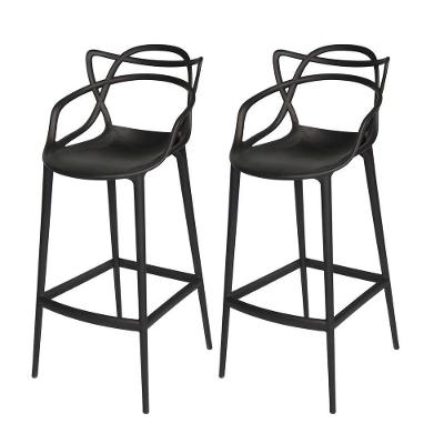 Conjunto 2 Banqueta Allegra Alta Master Empilhavel Resistente Preta Cozinha Americana Balcão Polipropileno