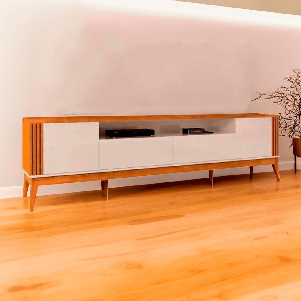 Rack Para Tv Até 75 Polegadas 2 Portas 2 Gavetas Morgan Off White E Cedro Naturale 220cm - 2